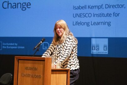 At the EAEA conference in Helsinki, Isabell Kempf, Director of the UNESCO Institute for Lifelong Learning, listed concrete actions through which lifelong learning can tackle the major challenges of our time. Photo: Kvs.